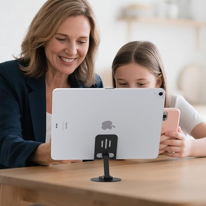 Metal Cell Phone Stand for Desk, Multi-Angel Adjustable 360° Rotation Desktop Phone Holder and Foldable Mobile Phone Stand, Compatible with All Smartphones, Black - color: Black