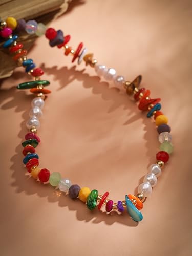 MINACHI Boho Beaded Wrist Strap Lanyard, Handmade Phone Keychain with Faux Pearls & Colorful Irregular Beads - color: Keychain Key.002