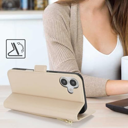 Ｈａｖａｙａ for iPhone 16 case Wallet with Card Holder Zipper for Women Men PU Leather Flip Folio Credit Card Slots Stand Shockproof Phone Cover(6.1")-Beige - color: Beige-A