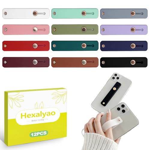 12 Pack Silicone Phone Finger Strap Grip Loop Holder for Universal Cell Phone Cases Adhesive Back One-Hand Operation Mobile Phone Accessory