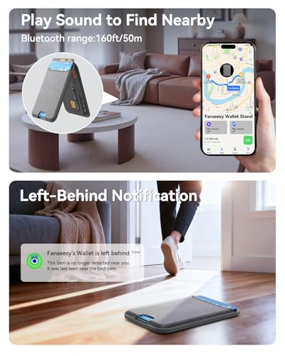 for MagSafe Wallet, Works with Apple Find My,5 Card Holder with Stand, Magnetic Phone Wallet Stand for iPhone 17/16/15/14/13/12 Pro Max Air Plus, RFID Blocking Vegan Leather,Dark Grey - color: Findmy Grey