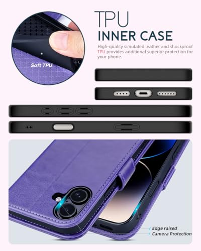 OCASE for iPhone 16 Plus Wallet Case, PU Leather Crossbody Phone Case with Removable Shoulder Strap, Kickstand, RFID Blocking Card Slots, Flip Folio Phone Cover 6.7 Inch 2024, Purple - color: Purple, size: iPhone 16 Plus