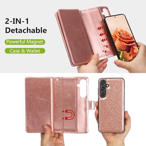 Varikke for Samsung Galaxy S25 Wallet Case Magnetic Detachable, Rose Gold - color: Rose Gold, size: Galaxy S25 6.2"