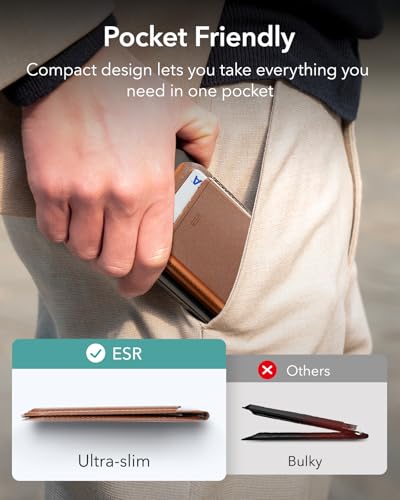 ESR for MagSafe Wallet with Adjustable Stand, 5 Card Holder | RFID Blocking, MagSafe Ring Included, Strong Magnetic Wallet for iPhone 17 Pro Max 17e 16 15 14 13 12, Selected Samsung,Brown - color: Brown
