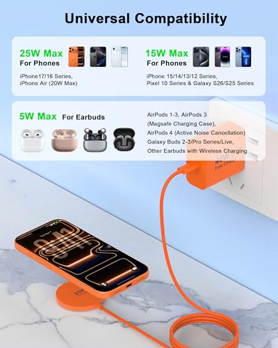 25W Magnetic Wireless Charger Apple Mag Safe Charger [Apple MFi Certified] - color: Orange, size: 4FT