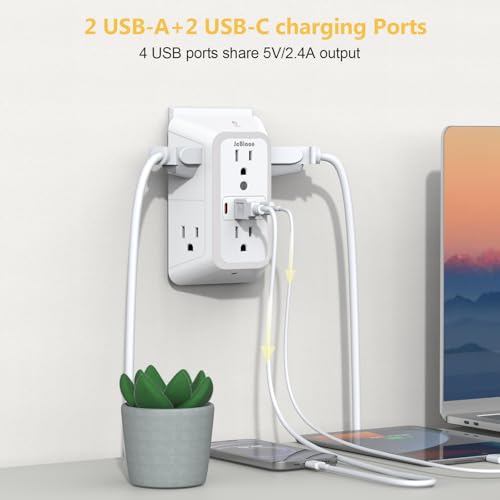 Wall Outlet Extender with Night Light, Power Plug Adapter Multi Plug Outlet Surge Protector with 4 USB Charging Ports (2 USB C), Adapter Spaced Outlets for Home Travel Office-ETL - color: White with Night Light