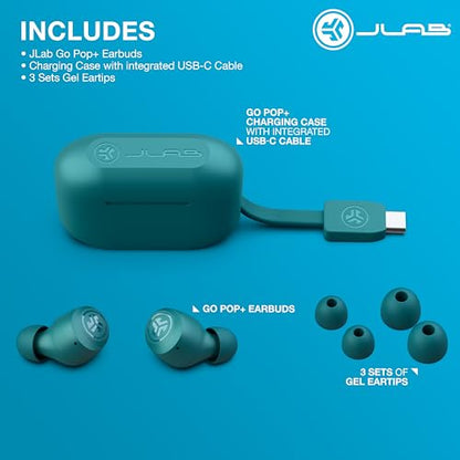 JLab Go Air Pop+ Earbuds, Dual Connect, EQ3 Sound, Teal - color: Teal, style: Matte