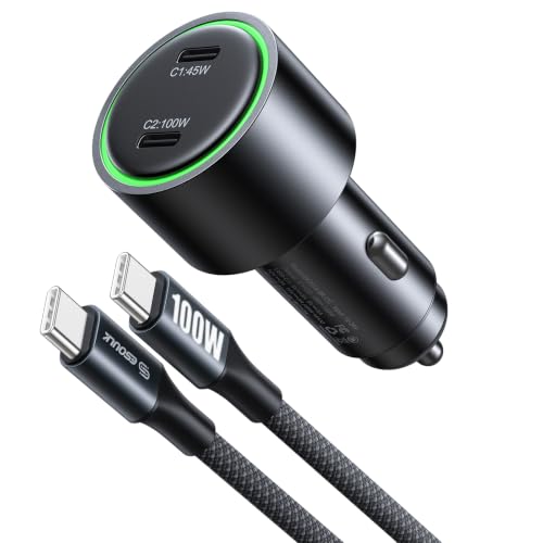 145W USB C Car Charger Charges Two Devices with 100W and 45W Outputs