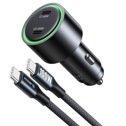 145W USB C Car Charger Charges Two Devices with 100W and 45W Outputs