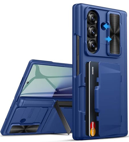 for Samsung Galaxy Z Fold 7 Case Stand, Built-in & Camera Cover & Card Holder & Hinge Protection & Screen Protector, Wallet Rugged Full Body Protective Phone Case for Galaxy Z Fold 7 2025, Blue - color: Blue-Z