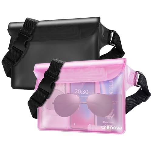 Waterproof Bag Fanny Packs for Women, Floating Beach Bags 2PCS | Floating, ideal for Beach, Boating & Kayaking&Fishing&Diving, Durable Material, Phone & Passport Pouch(black&pink) - color: Red & Black