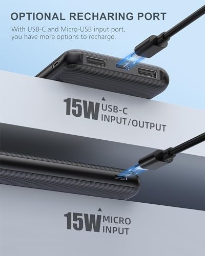 10000mAh Portable Power Bank with USB-C 15W PD Fast Charging - Fiber Black - color: Fiber Black