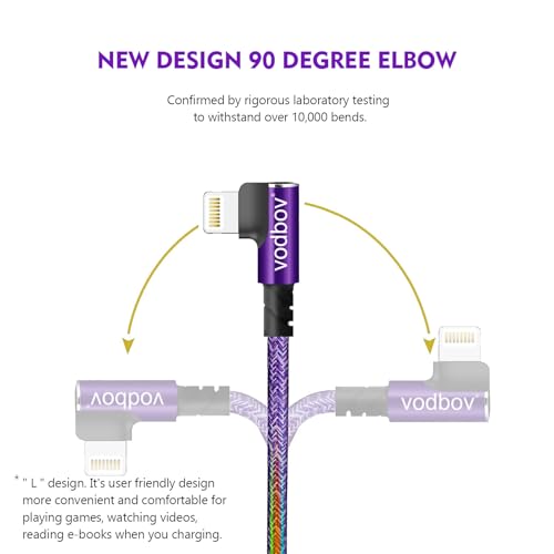 USB-C to Lightning Braided Cable iPhone Charger Fast Charging Cord Right Angle 2pack 10ft 6ft 90 Degree MFi Certified Cable Xr Sage (Purple)