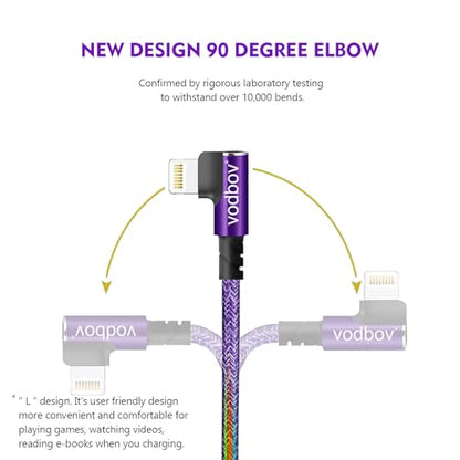 USB-C to Lightning Braided Cable iPhone Charger Fast Charging Cord Right Angle 2pack 10ft 6ft 90 Degree MFi Certified Cable Xr Sage (Purple)
