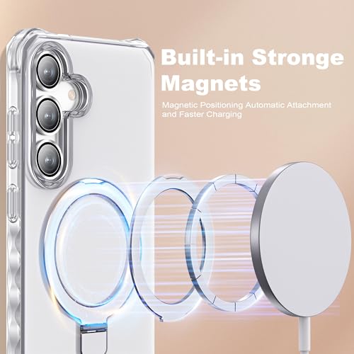 Compatible with Samsung Galaxy S24 Plus/S25 Plus Case 6.7'' Cute Wavy Frame with Magnetic Stand [Compatible with Mag-Safe] Military-Grade Translucent Phone Case for Women Girls, Transluent - color: Translucent, size: Samsung Galaxy S24 Plus /Samsung Galax