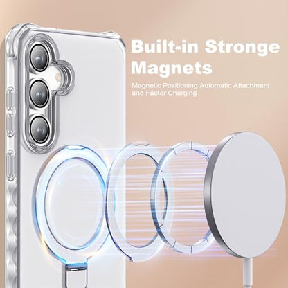 Compatible with Samsung Galaxy S24 Plus/S25 Plus Case 6.7'' Cute Wavy Frame with Magnetic Stand [Compatible with Mag-Safe] Military-Grade Translucent Phone Case for Women Girls, Transluent - color: Translucent, size: Samsung Galaxy S24 Plus /Samsung Galax