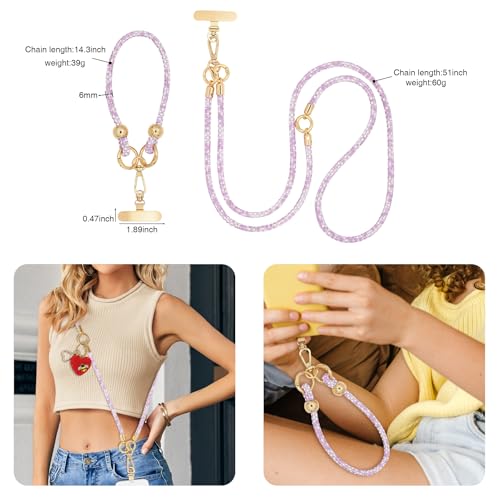 Crystal Phone Strap Crossbody and Wrist Lanyard, Anti Theft Layered & Wrist Strap Cell Phone Neck for Women - color: Purple