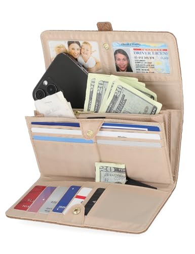 Mundi File Master Womens RFID Blocking Wallet Clutch Organizer With Change Pocket - color: Caramel, size: One Size