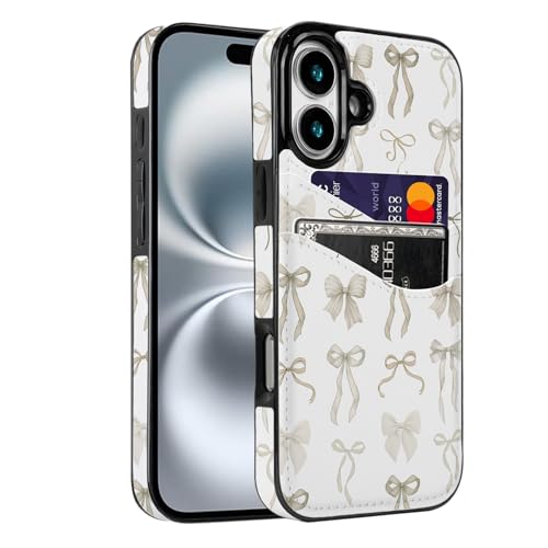 Compatible with iPhone 17 Wallet Case with Card Holder (2 Cards), Shockproof Soft TPU Protective Cover Women Girls, Card Holder Case for iPhone 17 6.3 Inch (Pastel Ribbon Bow) - color: Pastel Ribbon Bow, size: iPhone 17 6.3 inch