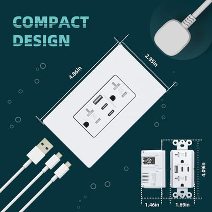 TOPELER USB Wall Socket, 20 Amp Tamper-Resistant Receptacle with 3 USB Port - color: White, size: 20A