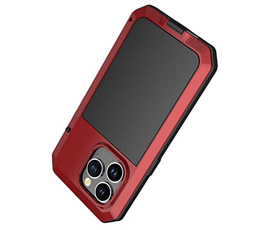 for iPhone 14 Pro Max Case, 360 Full Body Protective Cover Heavy Duty Shockproof Tough Armour Aluminum Metal Case with Silicone Built-in Screen Protector for iPhone 14 Pro Max 6.7" - Red - color: Red