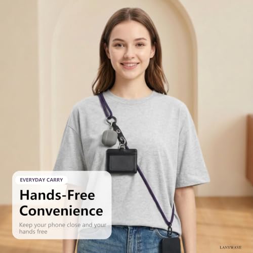 Adjustable Crossbody Phone Lanyard with Hanging Loops - color: Deep Purple