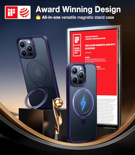 TORRAS Magnetic Ostand for iPhone 15 Pro Max Case, [Military Grade Drop Tested][Compatible with MagSafe][Build in Kickstand] Translucent Hard Back Soft Edge Anti-Fingerprint 6.7" 2023, Purple | Compatible with MagSafe, Build in Kickstand, Translucent Hard