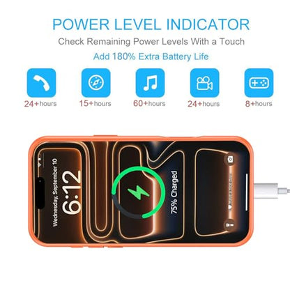 Battery Case for iPhone 17 Pro Max, 12000mAh Protective Charging Case with Wireless Charging Compatible with iPhone 17 Pro Max (6.9 inch) Rechargeable Battery Pack Charger Cover with Carplay (Orange) - size: iPhone 17 Pro Max Orange -12000mAh
