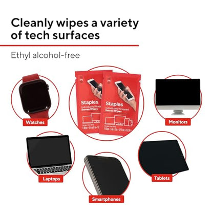 Staples TECH Screen Cleaning Wipes, 24-Pack, Individually Wrapped - style: 24 Pack