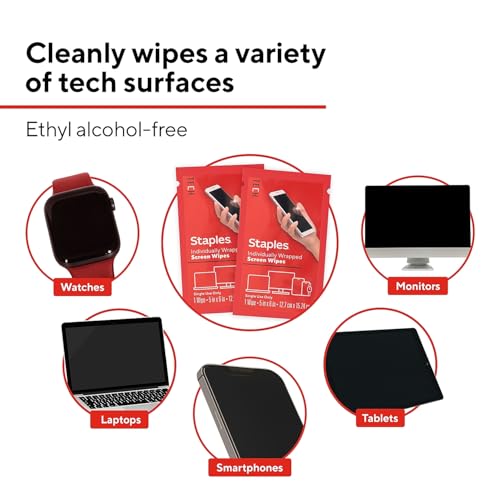 Staples TECH Screen Cleaning Wipes, Individually Wrapped, 200-Pack - style: 200 Pack