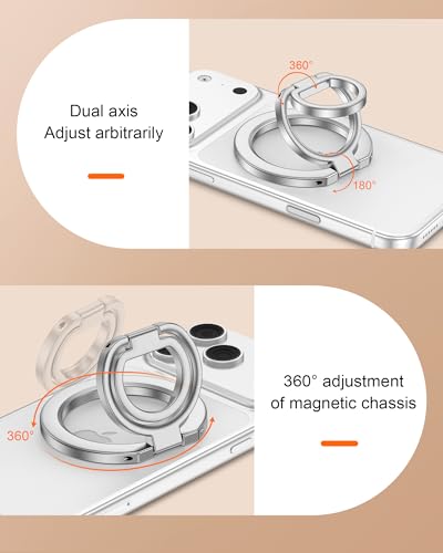 Adjustable MagSafe Ring Holder Stand, 360° Magnetic Finger Loop Grip Holder - color: Silver