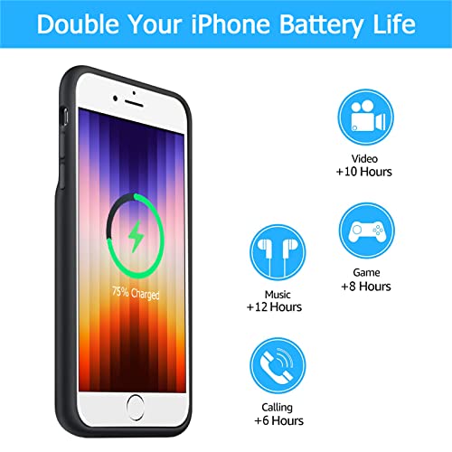 Battery Case for iPhone 7/8/6s/6/SE 2020/SE 3, [10000mAh] Rechargeable Smart Extended Charging Case Compatible with iPhone SE 3/6/6s/7/8/SE 2020 (4.7 inch) Backup Power Battery Pack Charger Case-Black - size: iPhone 7/8/6/6s/SE2/SE3