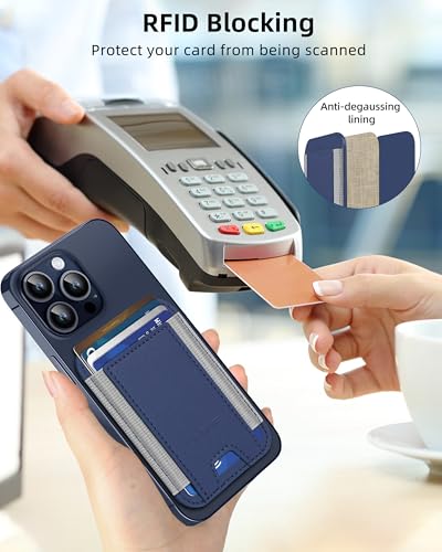 HiWe for MagSafe Wallet, 7 Cards Holder for Phone Case, RFID Blocking - color: Navy Blue Wallet - Grey Band