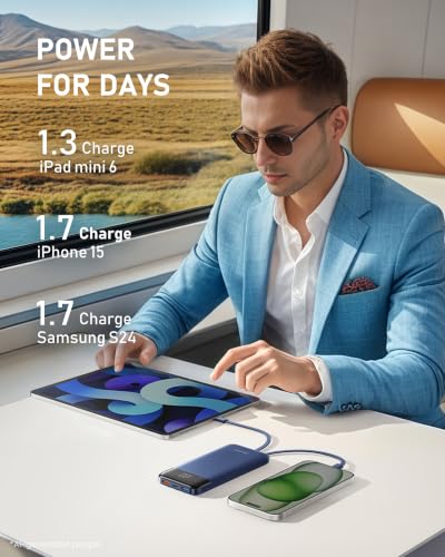 charmast Portable Charger Built-in Cables, 10000mAh Slim Power Bank Pocket - color: Navy