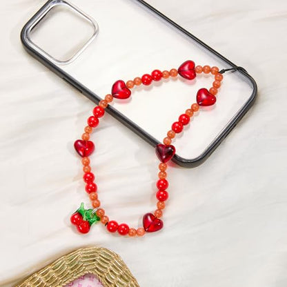 BEEFLYING Beaded Phone Charm Wrist Strap for Case - color: Lampwork Cherry