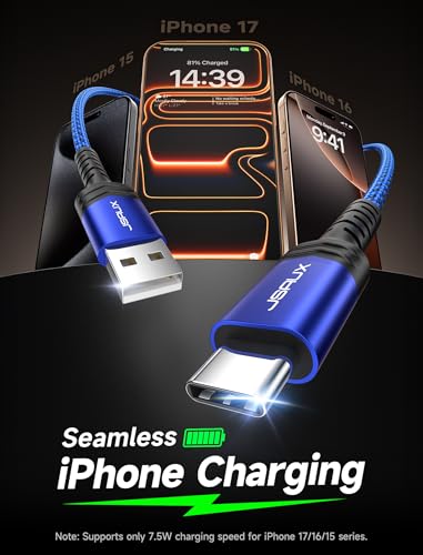 JSAUX USB C Cable Fast Charging, USB to USB C Cable 3-Pack (10+6.6+3.3FT) - color: Blue, size: 3.3ft+6.6ft+10ft