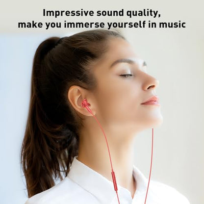 USB C Headphones Magnetic Wired Earbuds with Mic for Apple/Samsung Android - color: Red