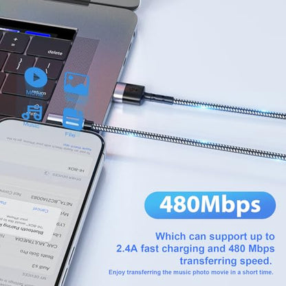 5Pack Right Angle Short iPhone Charger Cable 【15CM+30CM*2+50CM+1M】，90 Degree Apple USB A to Lightning Cable, Nylon Braided Sync Data Fast Charge Cord for iPhone 14 13 12 11 Pro Max Xs Xr 8 7 6 Plus SE