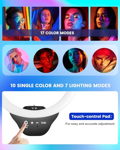SENSYNE 10‘’ Ring Light with Stand, 50" Phone Tripod with Wireless Remote - size: 12-inch RGB Ring Light
