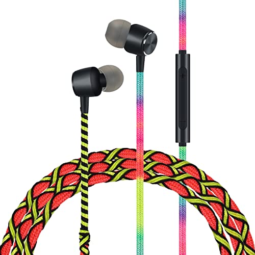 Colorful Wired in-Ear Earbuds Headphones - 3.5mm Braided No Tangle Earphones with Microphone for Laptop Tablets Android Smartphones Fabric Braided Gaming Headset for School (Rainbow) - color: rainbow