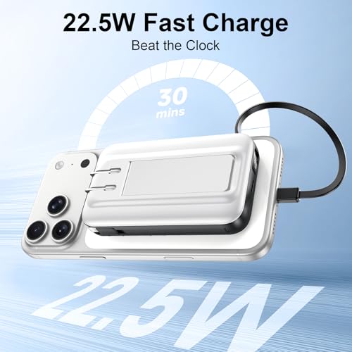 For MagSafe Portable Charger with 2 Cables & Wall Plug, Magnetic Power Bank - color: White