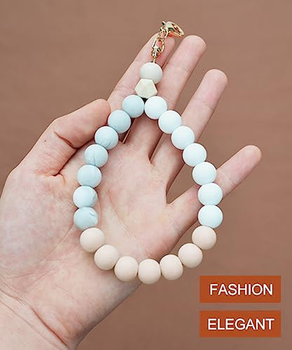 VICHUNHO Marble Silicone Beaded Phone Wrist Strap, Cellphone Lanyard with Tether Tab, Elastic Hands-Free Wristlet Bracelet - color: White