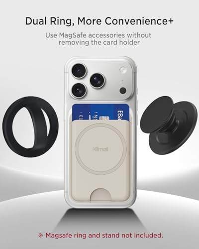 Miimall for 3 Cards MagSafe Wallet RFID Blocking, Two Sided Magnet Card Holder for iPhone 17/16/15/14, Google Pixel Snap, Leather Magnetic Phone Wallet for Car Mount Ultra Slim Thin Beige White - color: Beige