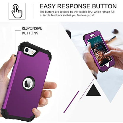 BENTOBEN for iPhone SE 2022 Phone Case and iPhone SE 2020 Case, Heavy Duty 3 in 1 Full Body Rugged Shockproof Hybrid Hard PC Soft Rubber Bumper Drop Protective Girls Women Cover, Deep Purple/Black - color: Black/Deep Purple