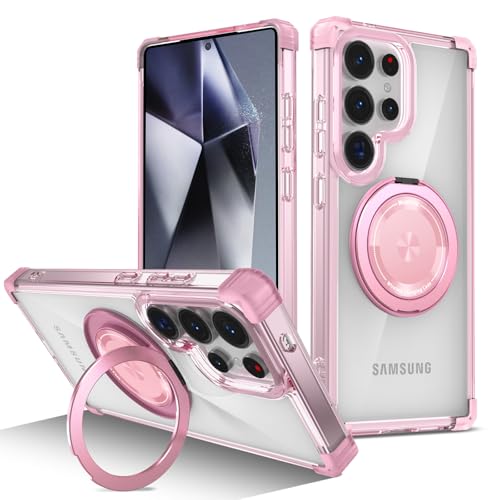 Compatible for Samsung Galaxy S26 Ultra Case 2026 [Compatible with Magsafe] [with 360°Rotatable Magnetic Ring Stand] Heavy Duty Millitary-Grade Clear Case for Samsung S26 Ultra Pink - color: Pink, size: For Samsung Galaxy S26 Ultra Case 6.9”