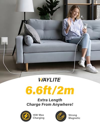 6FT Magnetic Wireless Charger Charging Pad - 15W Fast Mag-Safe Phone Charger for Apple iPhone 17 16 15 14 13 12 Series & AirPods 4 3 2 Pro, Phone Charging Pad with Plug for Desk & Travel, 2Pack White