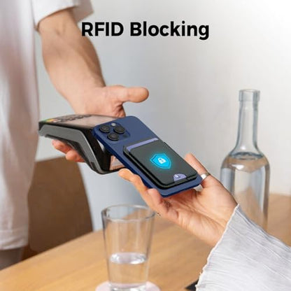 for MagSafe Wallet with Mirror,4 Card Holder RFID Blocking Stand - color: Black