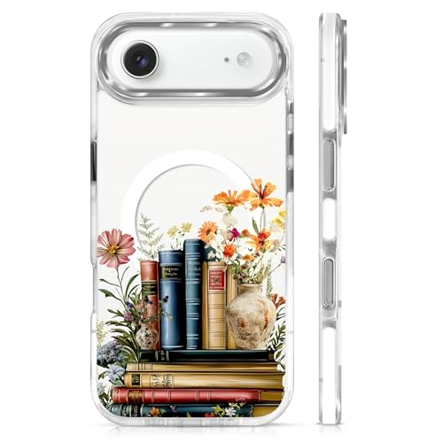 Magnetic Case for iPhone 17 Air Design On Clear Base, Compatible with MagSafe Slim Protective Soft TPU Bumper Phone Cover Women Girls Case for iPhone 17 Air Clear Book Lover Flower - color: Clear Book Lover Flower, size: iPhone 17 Air