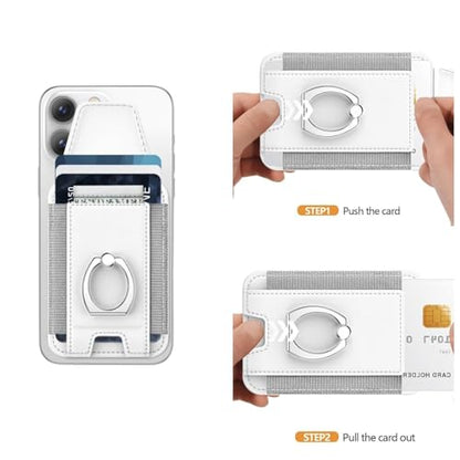 Magnetic Card Wallet Holder For Magsafe Wallets with Grip, 7 Cards Holder RFID Blocking, Ring Stand Stick on Wallet, Leather Magnetic Phone Wallet with Privacy Flap - color: white elastic circular support