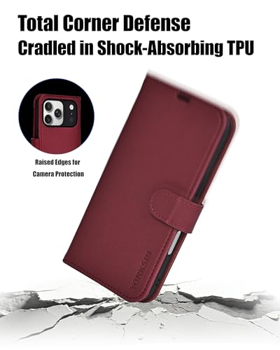 for iPhone 17 Pro Max Wallet Case, Flip Folio Phone Cover with Card Holder, RFID Blocking, Shockproof Protective Case with Kickstand, Magnetic Closure, PU Leather & TPU, Red - color: Red